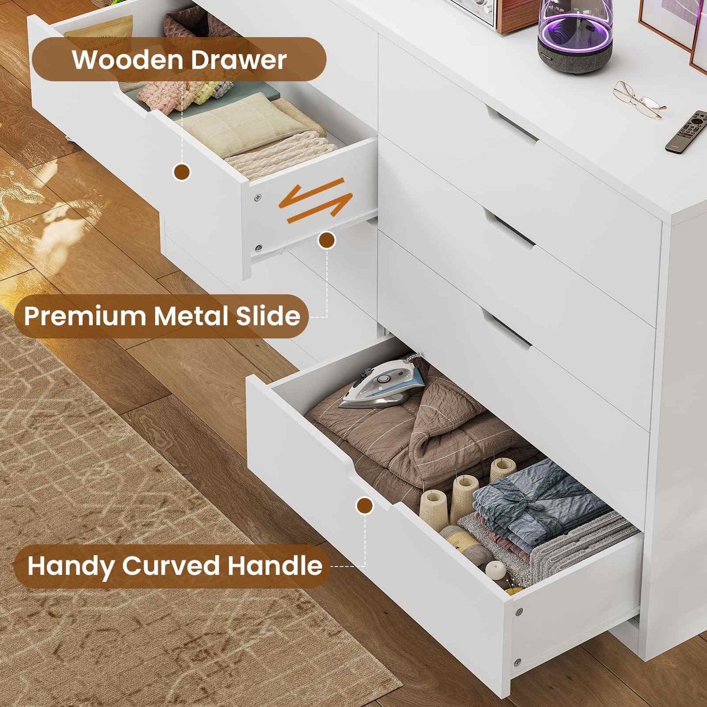 8 Drawers Dresser with Large Capacity White