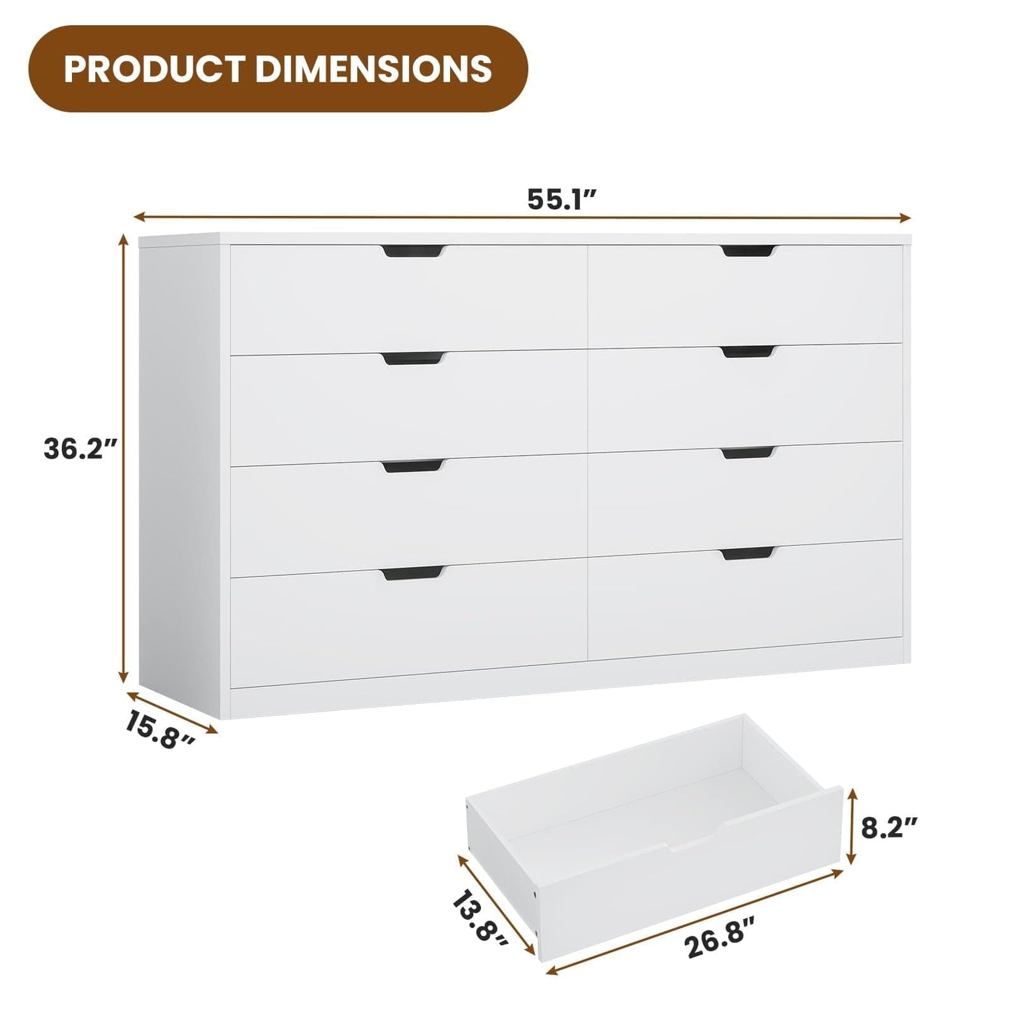 8 Drawers Dresser with Large Capacity White