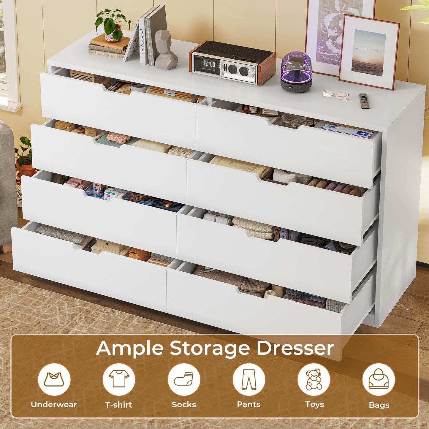 8 Drawers Dresser with Large Capacity White