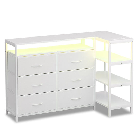 Corner L Shaped LED TV Stand Convertible Dresser White