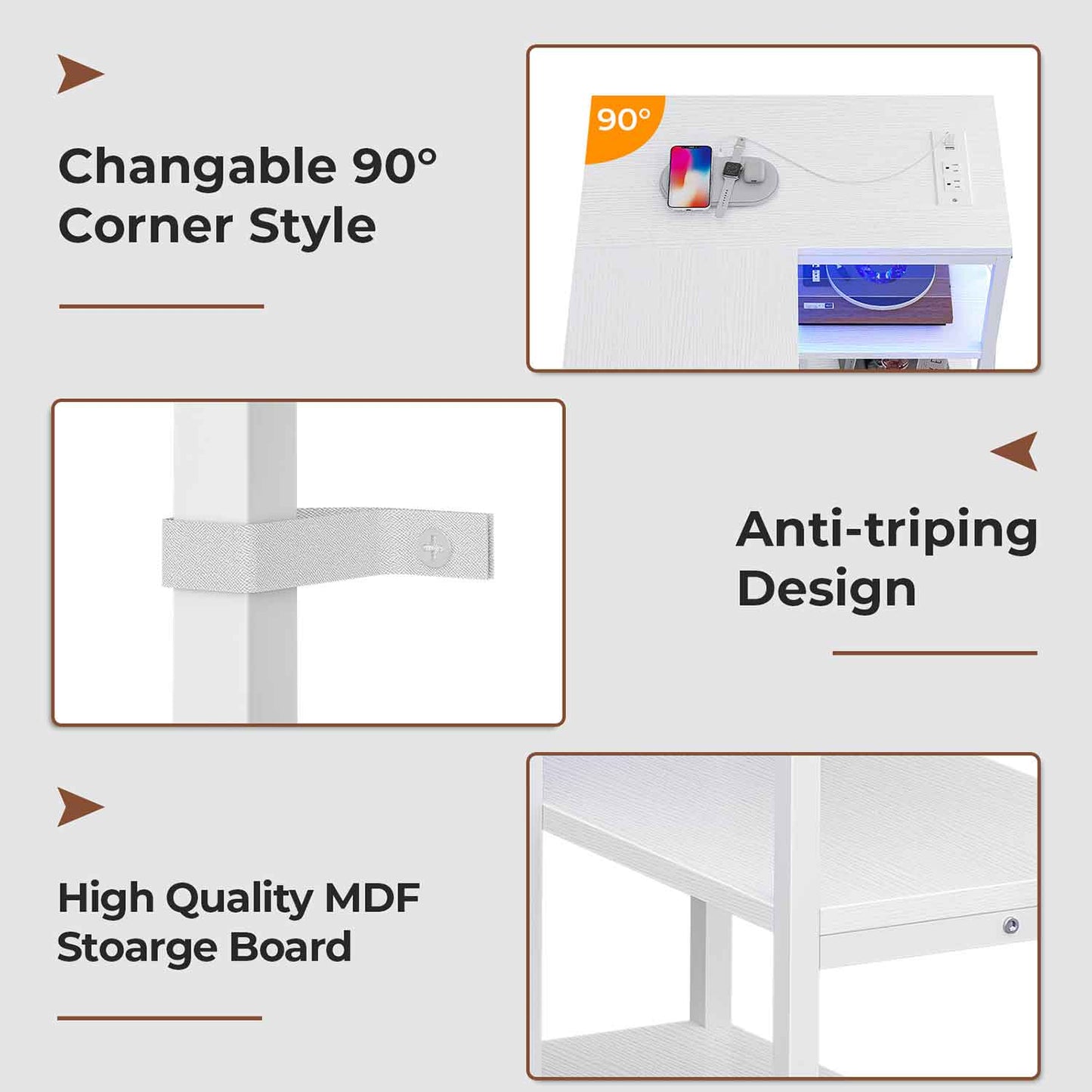 Corner L Shaped LED TV Stand Convertible Dresser White
