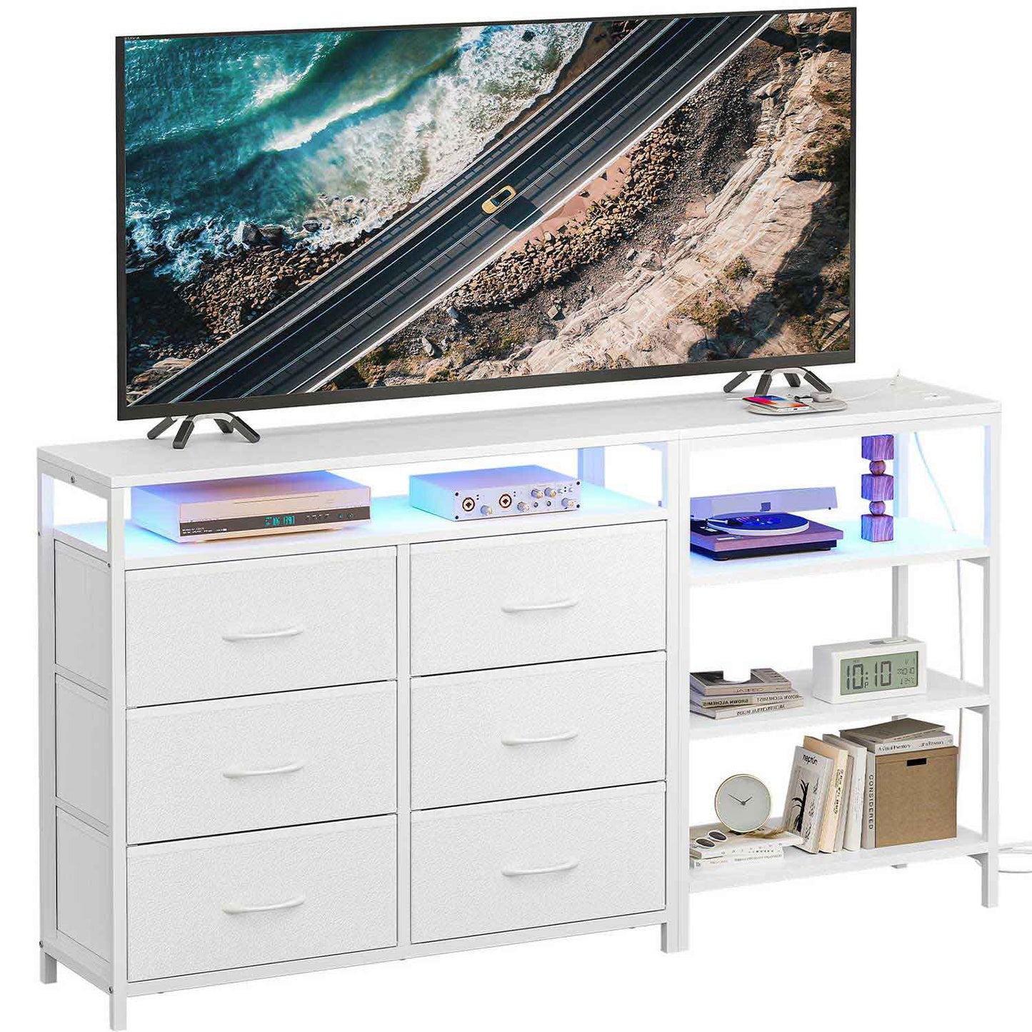 Corner L Shaped LED TV Stand Convertible Dresser White