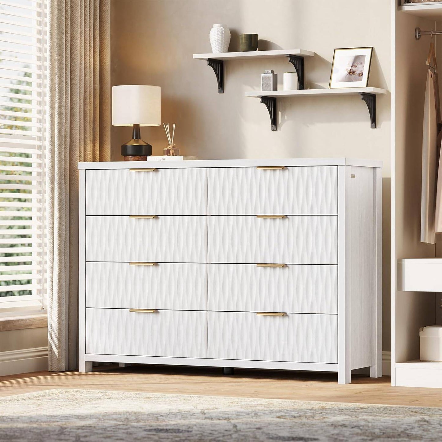 Fluted Dresser with 8 Drawers White