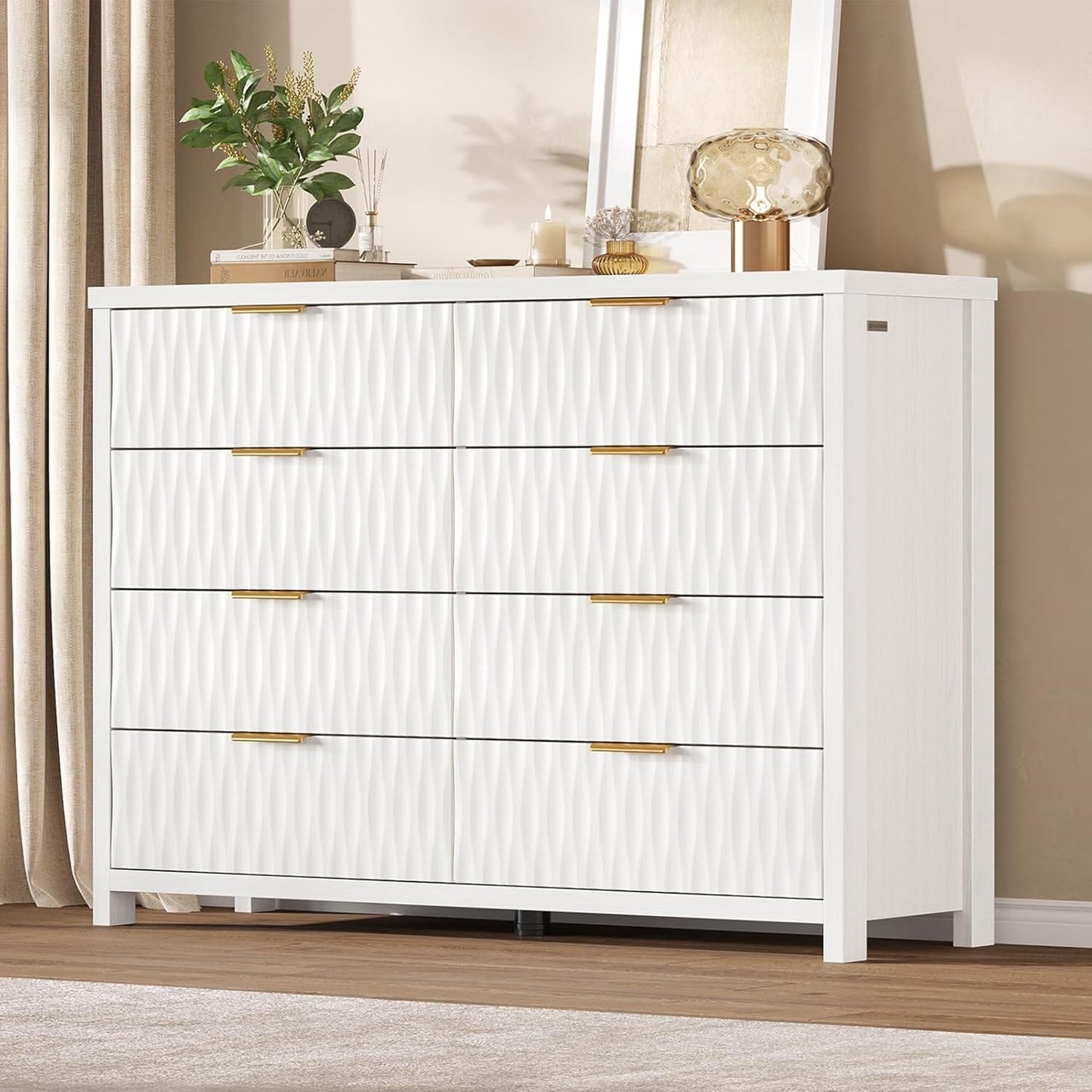 Fluted Dresser with 8 Drawers White