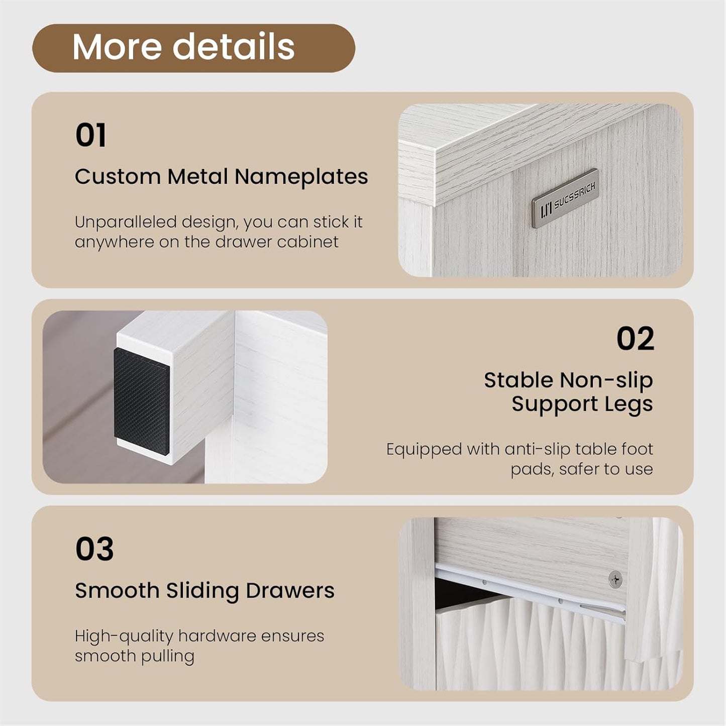 Fluted Tall Dresser with 6 Drawers White