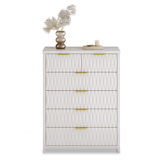 Fluted Tall Dresser with 6 Drawers White