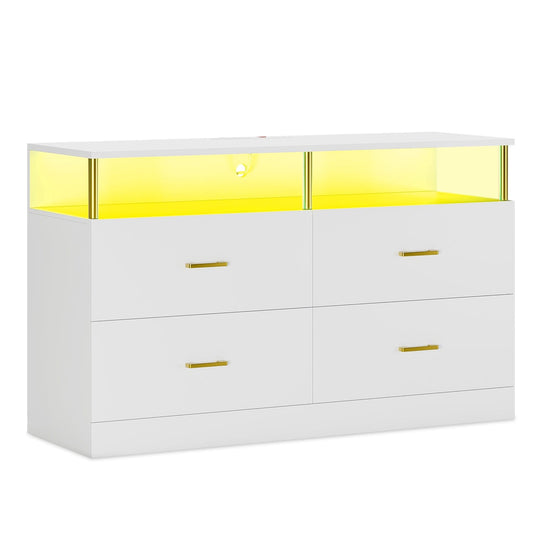 Dresser with 4 Drawers Charging Station White