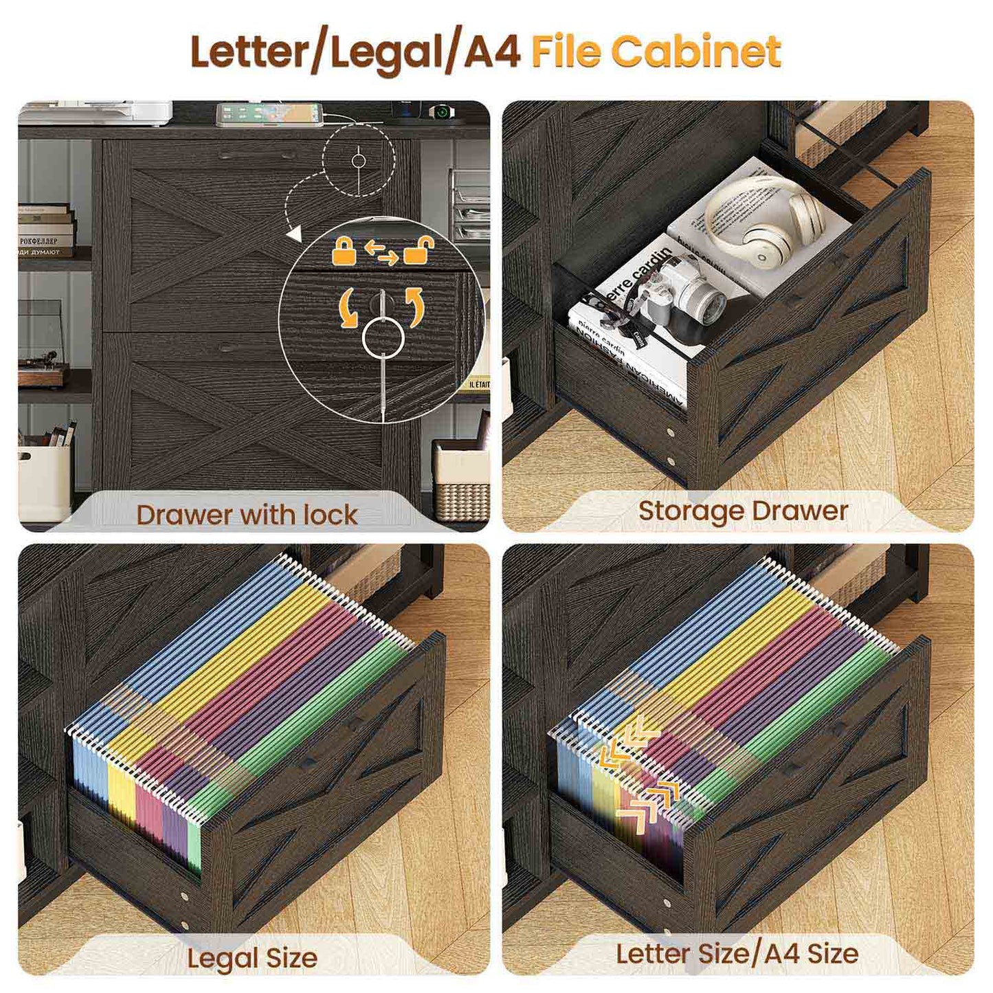 File Cabinet with Lock Black
