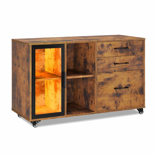 39.4 Inches Mobile File Cabinet with LED Brown