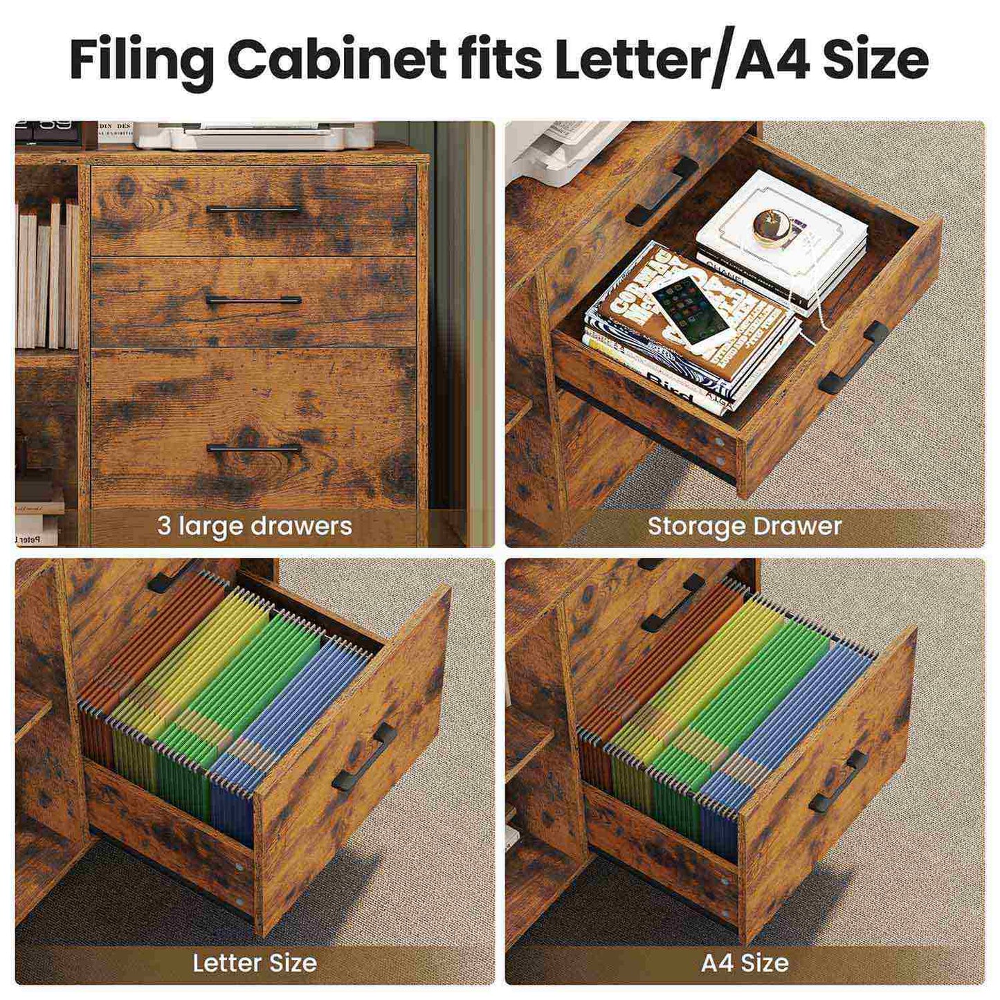 39.4 Inches Mobile File Cabinet with LED Brown
