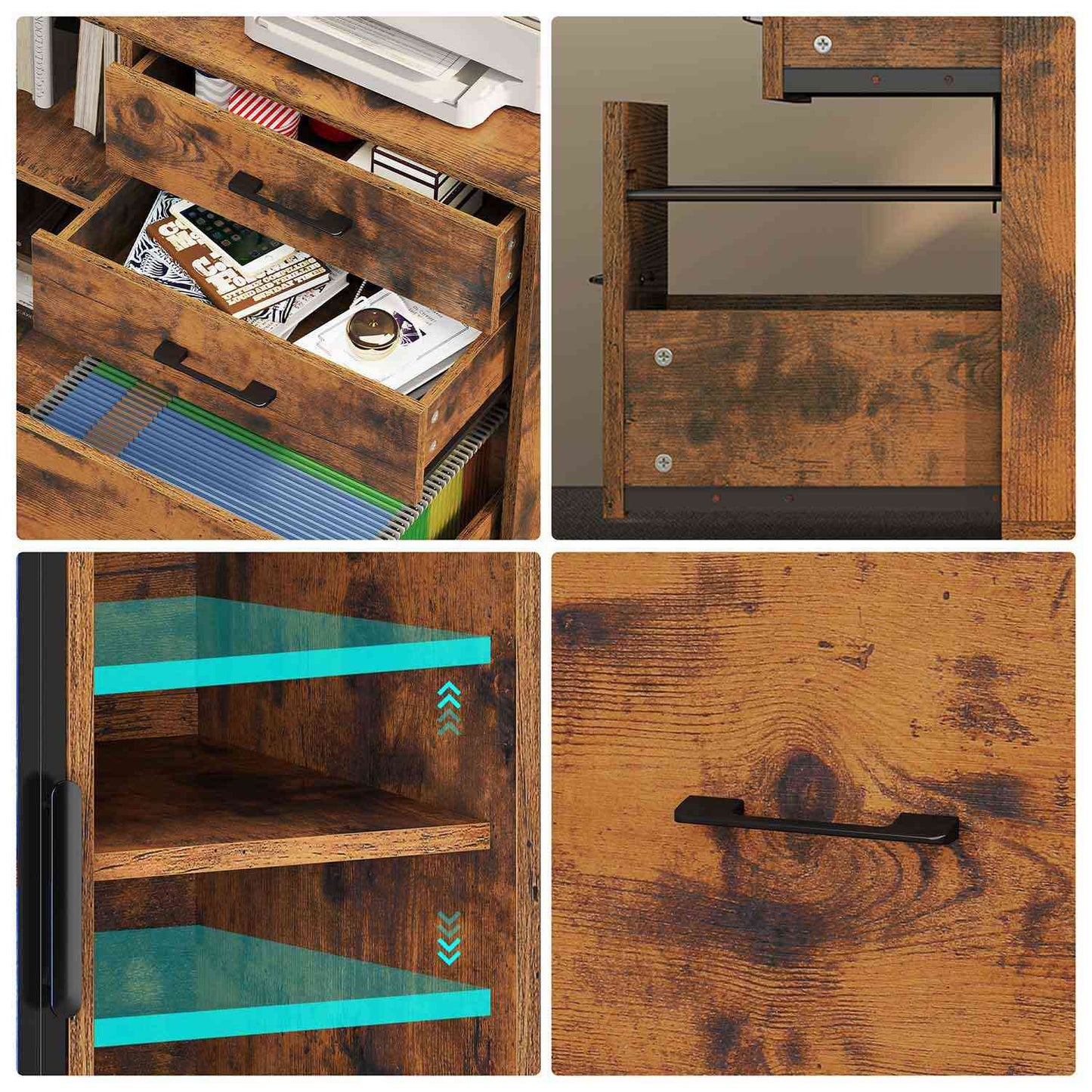 39.4 Inches Mobile File Cabinet with LED Brown