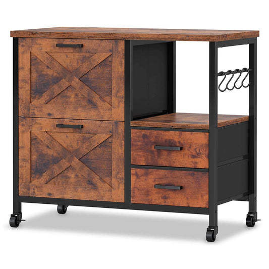 File Cabinet with Wheels and 4 Drawers Brown
