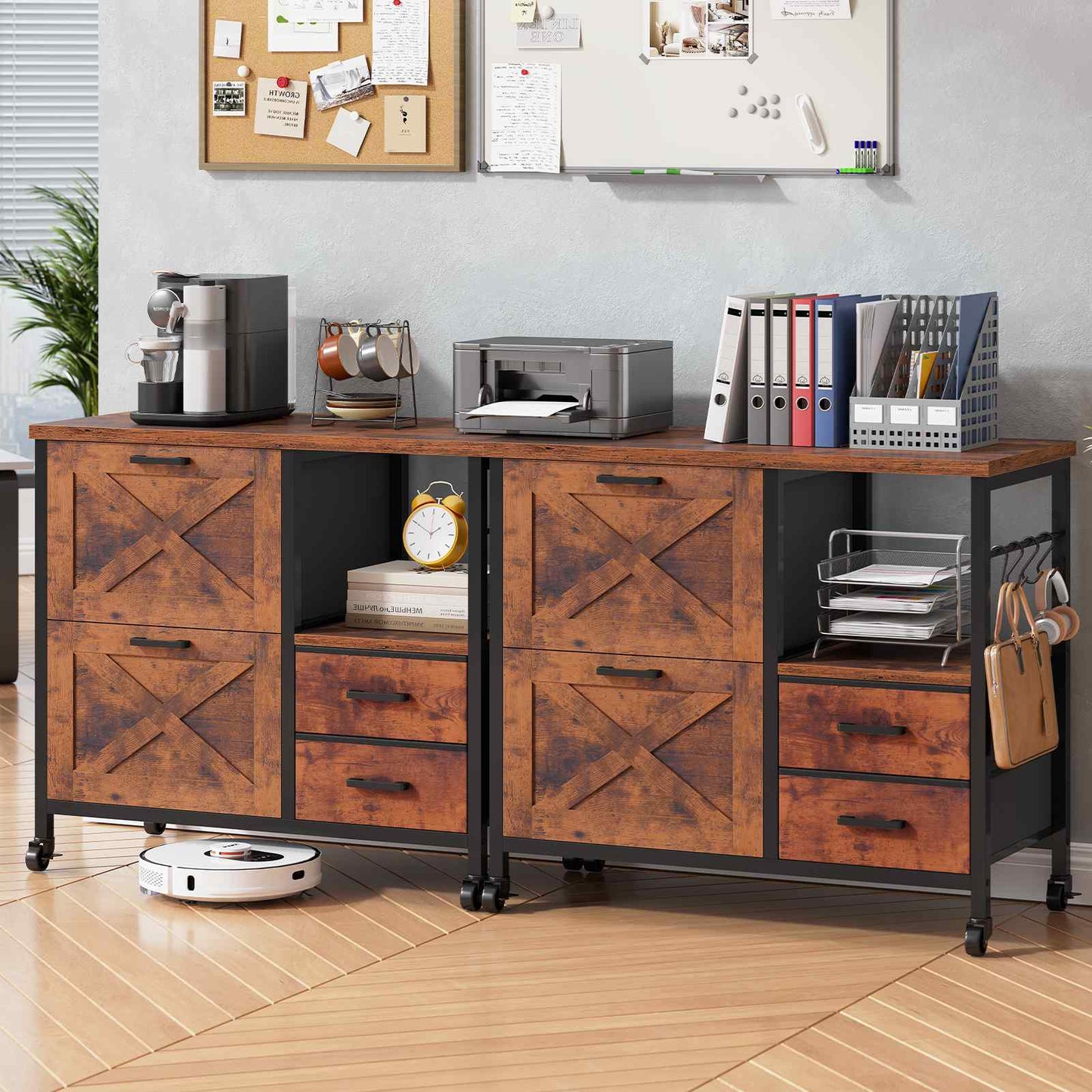 File Cabinet with Wheels and 4 Drawers Brown