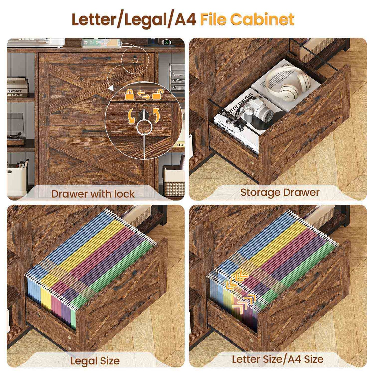 File Cabinet with Lock Brown