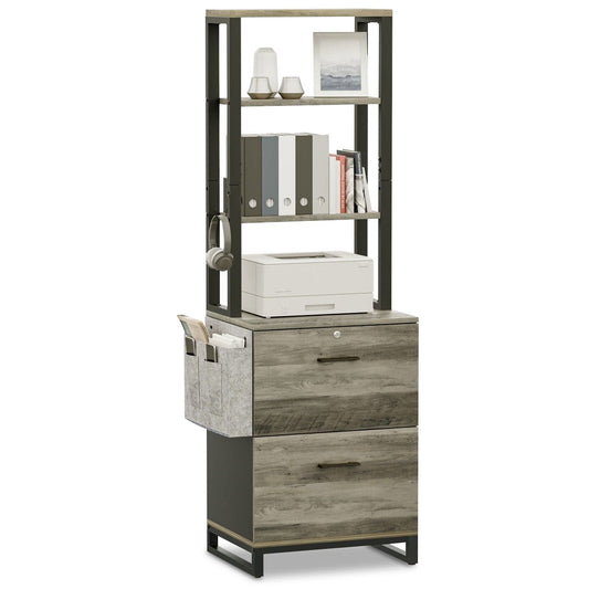 2 Drawer File Cabinet with Lock Oak Grey