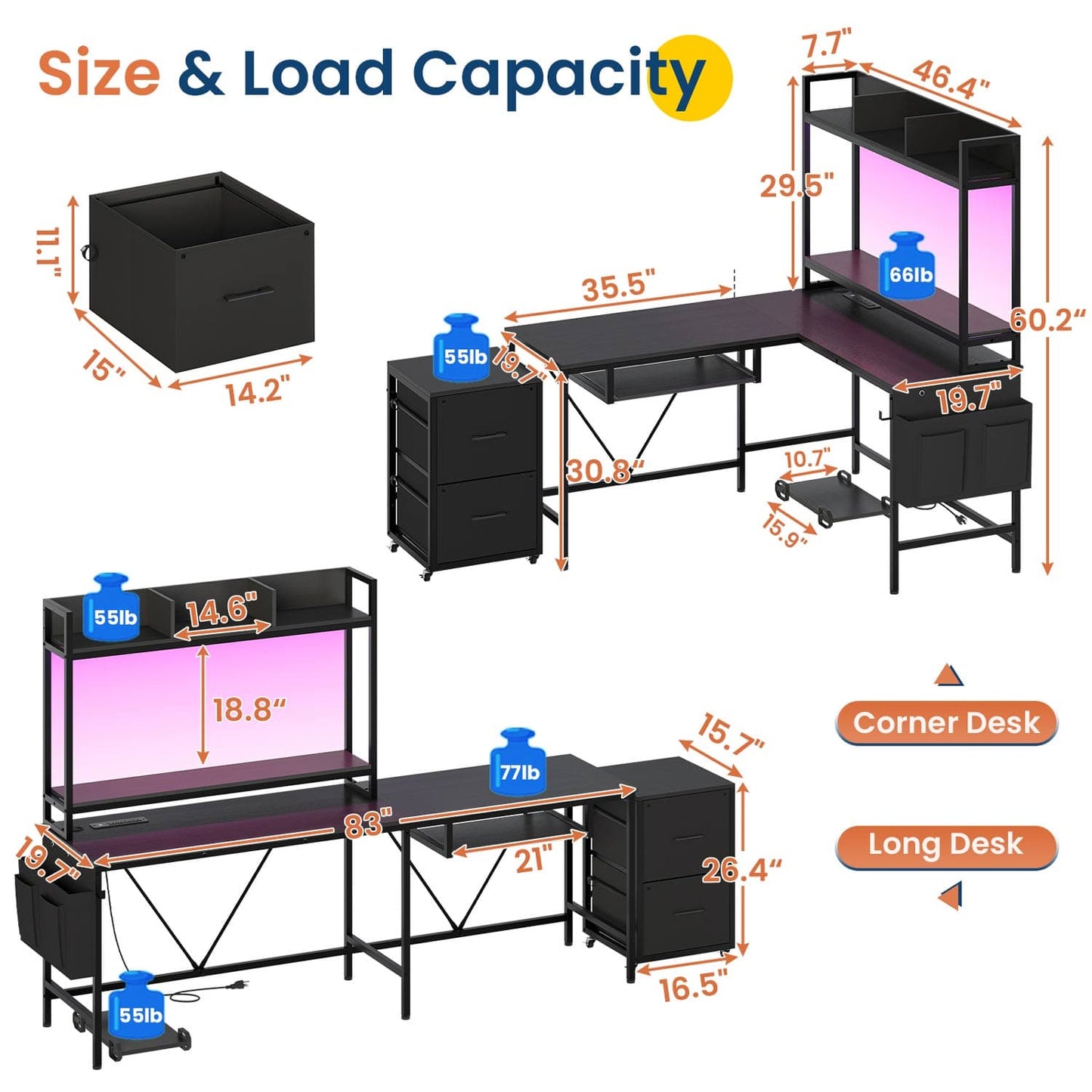 LED Reversible Gaming Desk Black