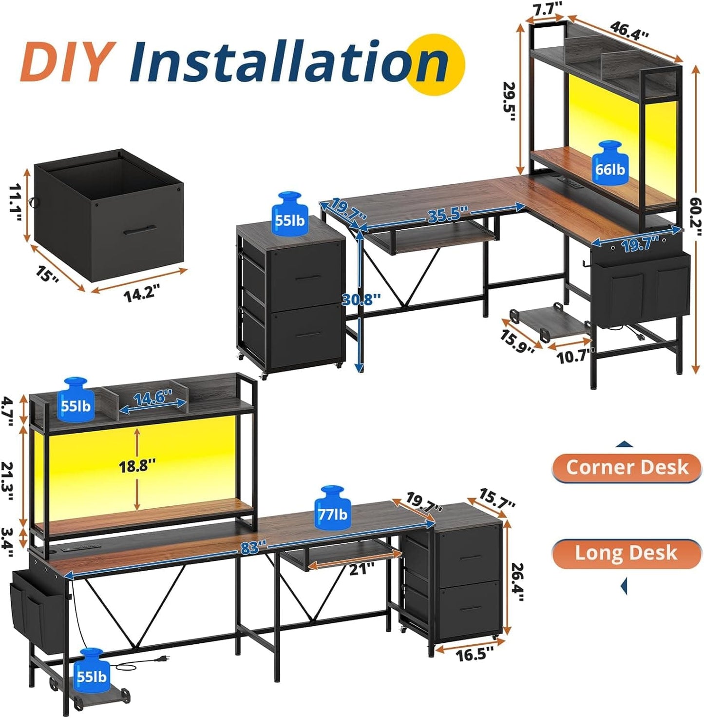LED Reversible Gaming Desk Grey