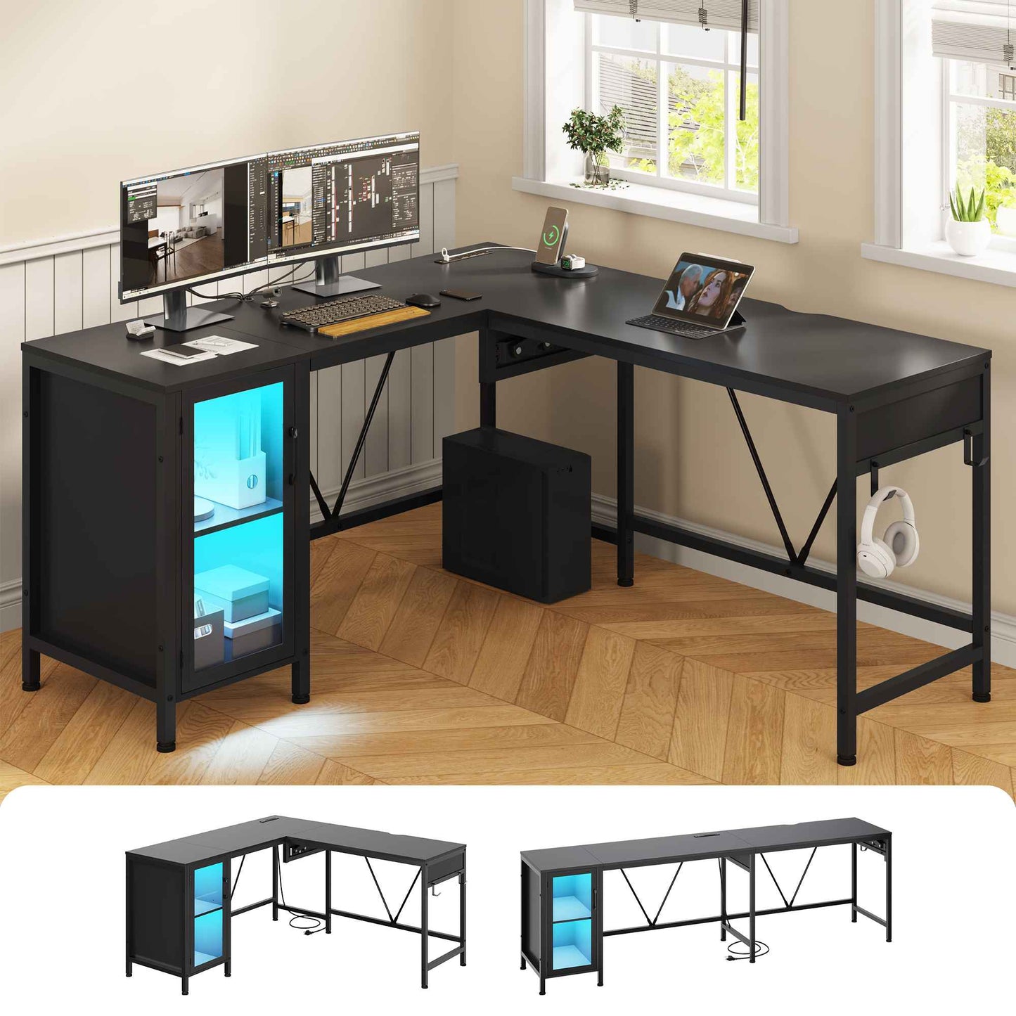50.4 Inches Reversible LED Gaming Desk Black