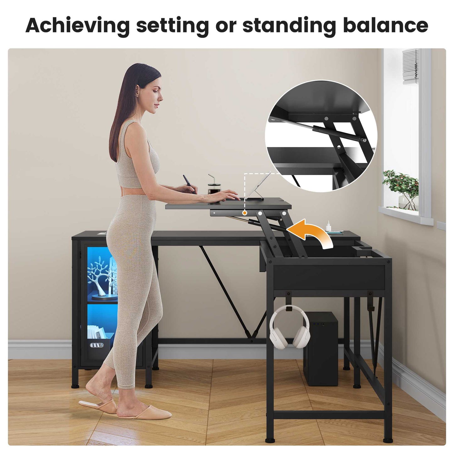 50.4 Inches Reversible LED Gaming Desk Black