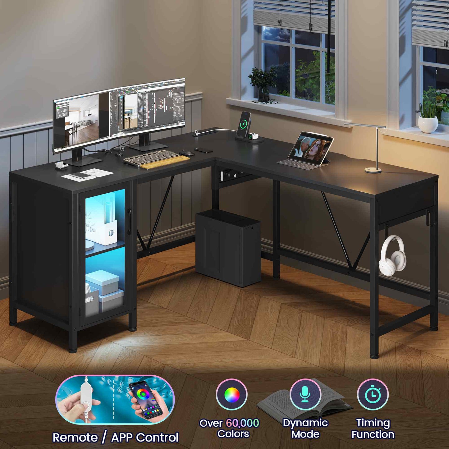 50.4 Inches Reversible LED Gaming Desk Black