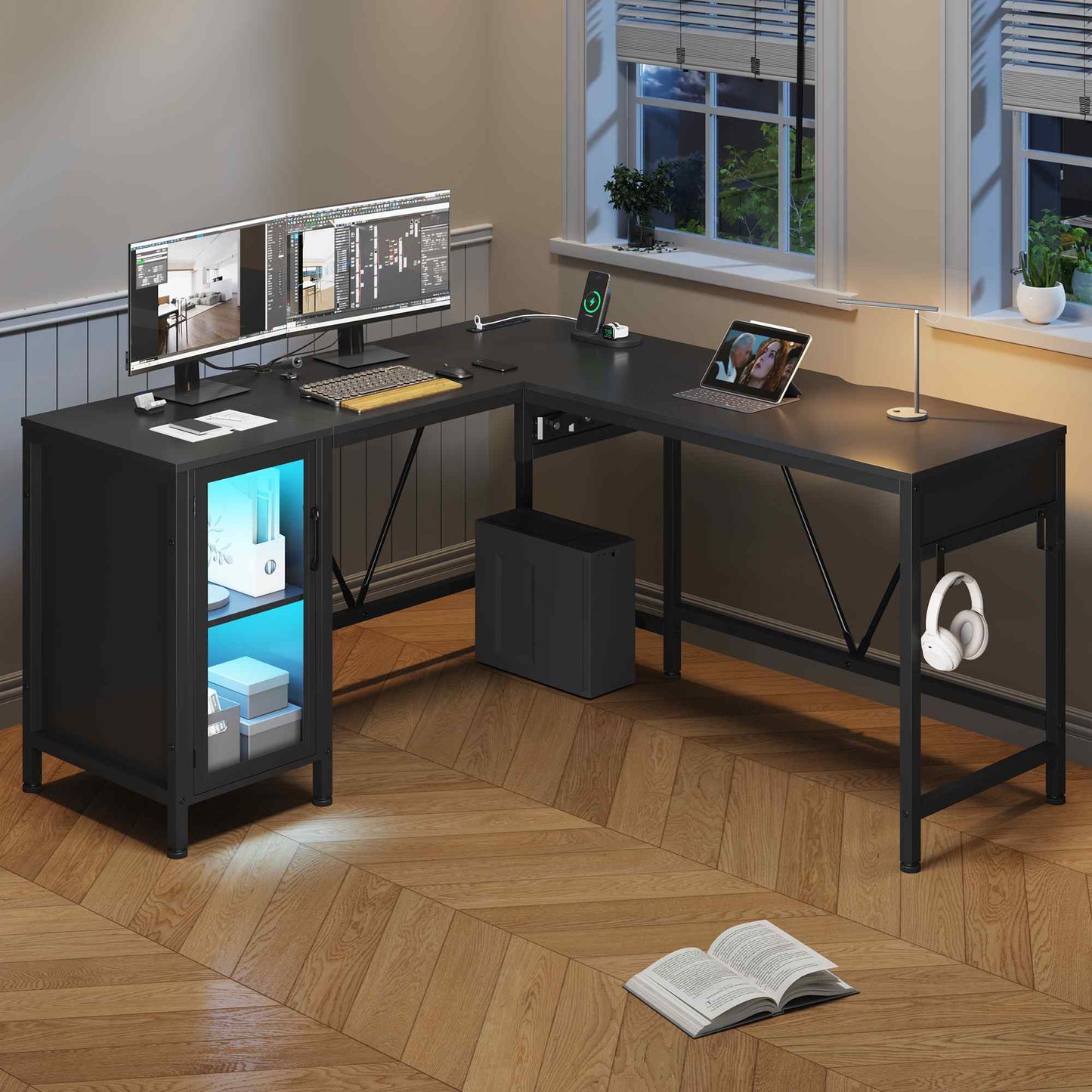 50.4 Inches Reversible LED Gaming Desk Black