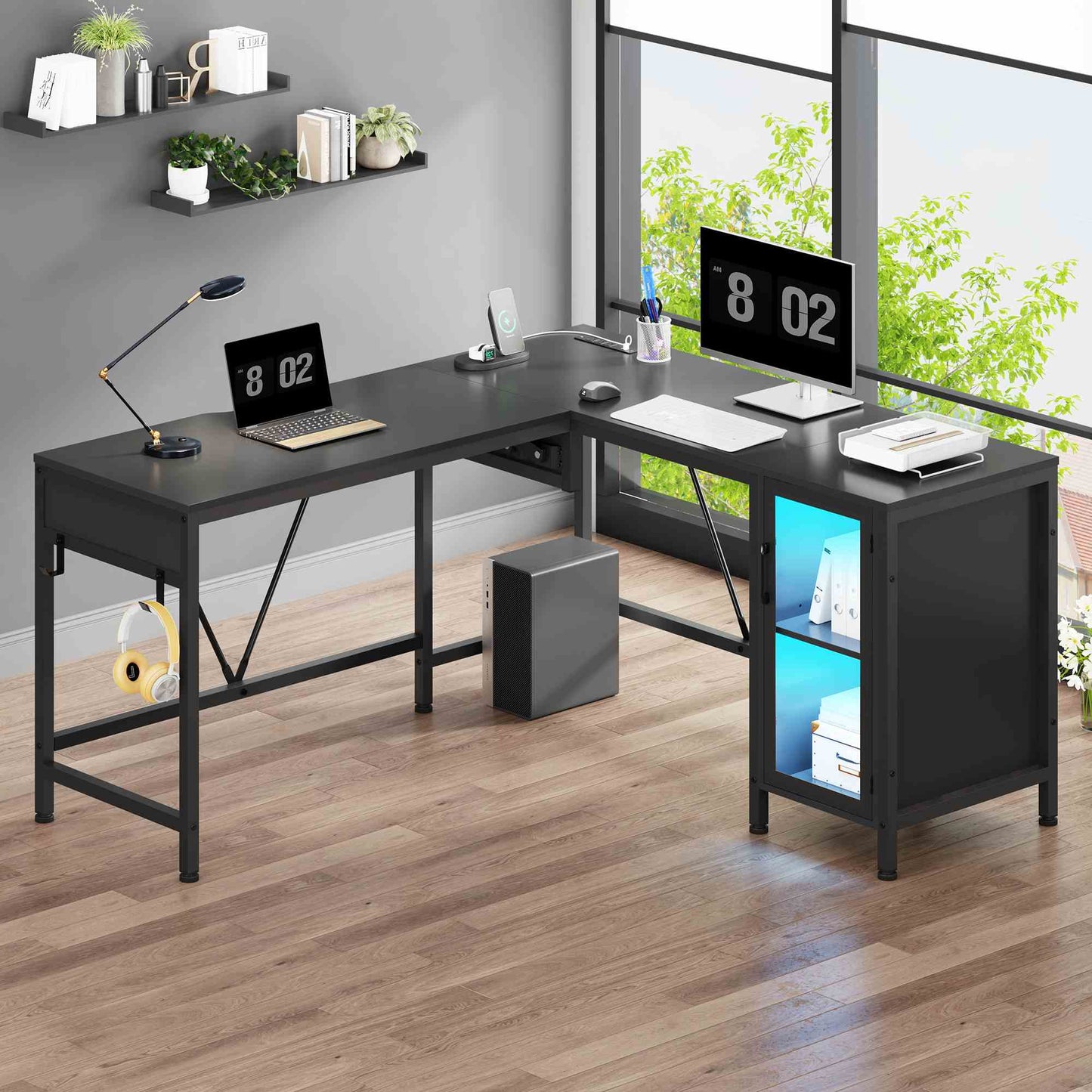 50.4 Inches Reversible LED Gaming Desk Black