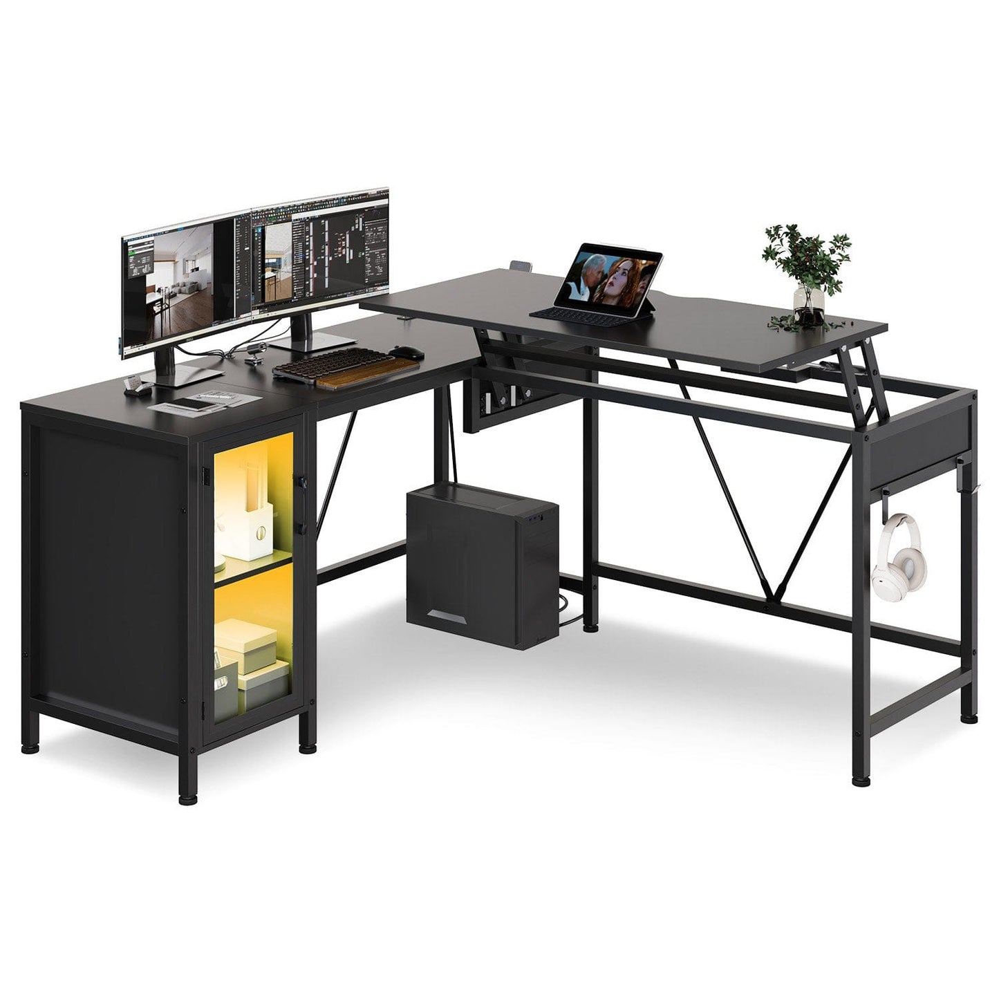 50.4 Inches Reversible LED Gaming Desk Black