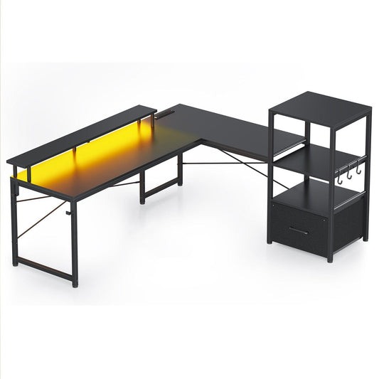 51 Inches Reversible LED Gaming Desk Black