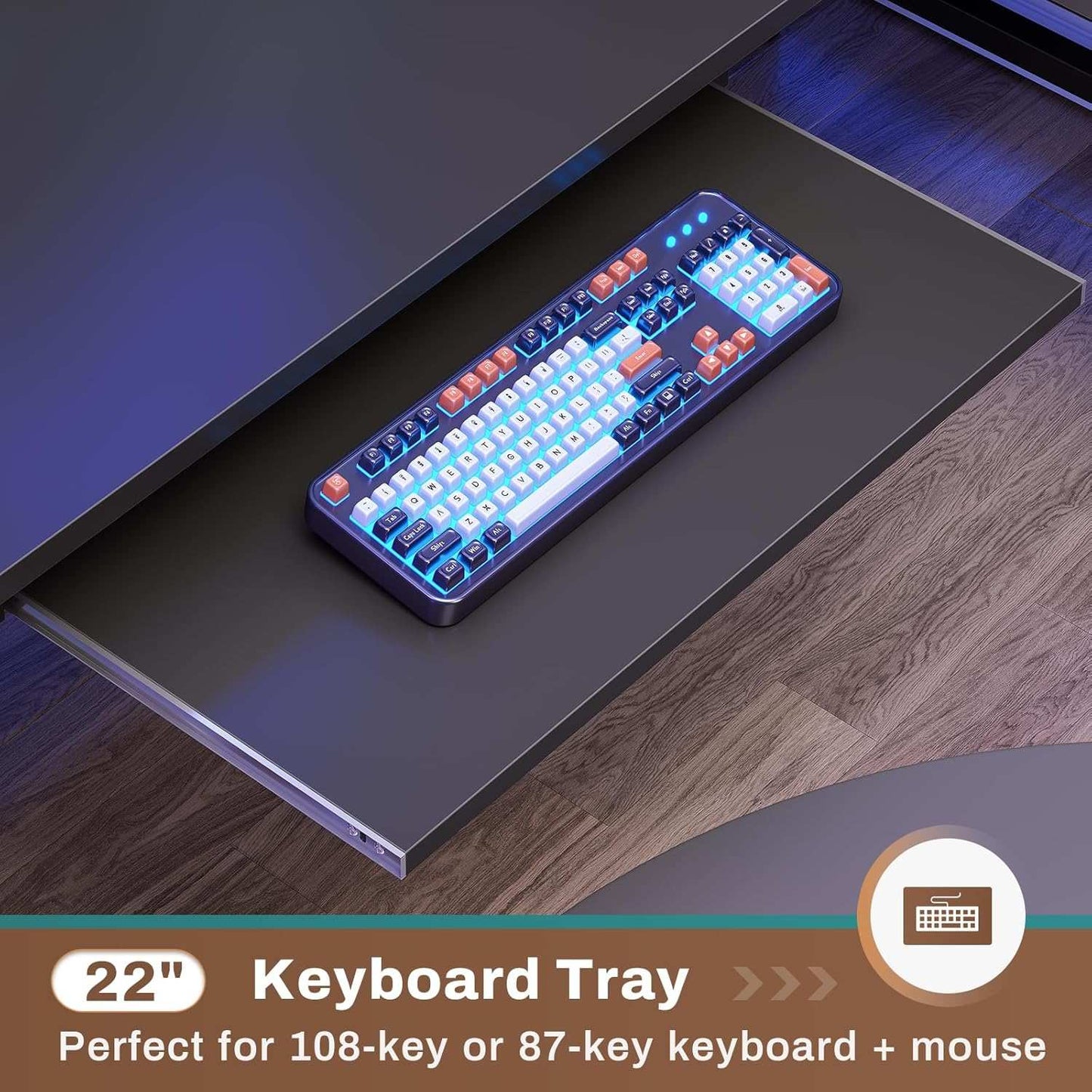 57.5 Inches Reversible L Shaped LED Gaming Desk with Power Outlet Black