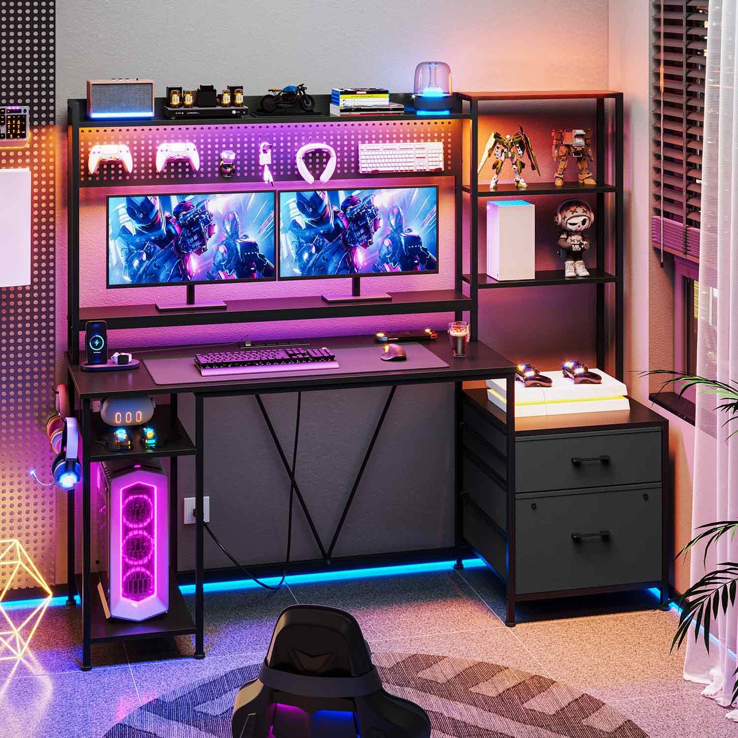 65 Inches Reversible LED Gaming Desk Black