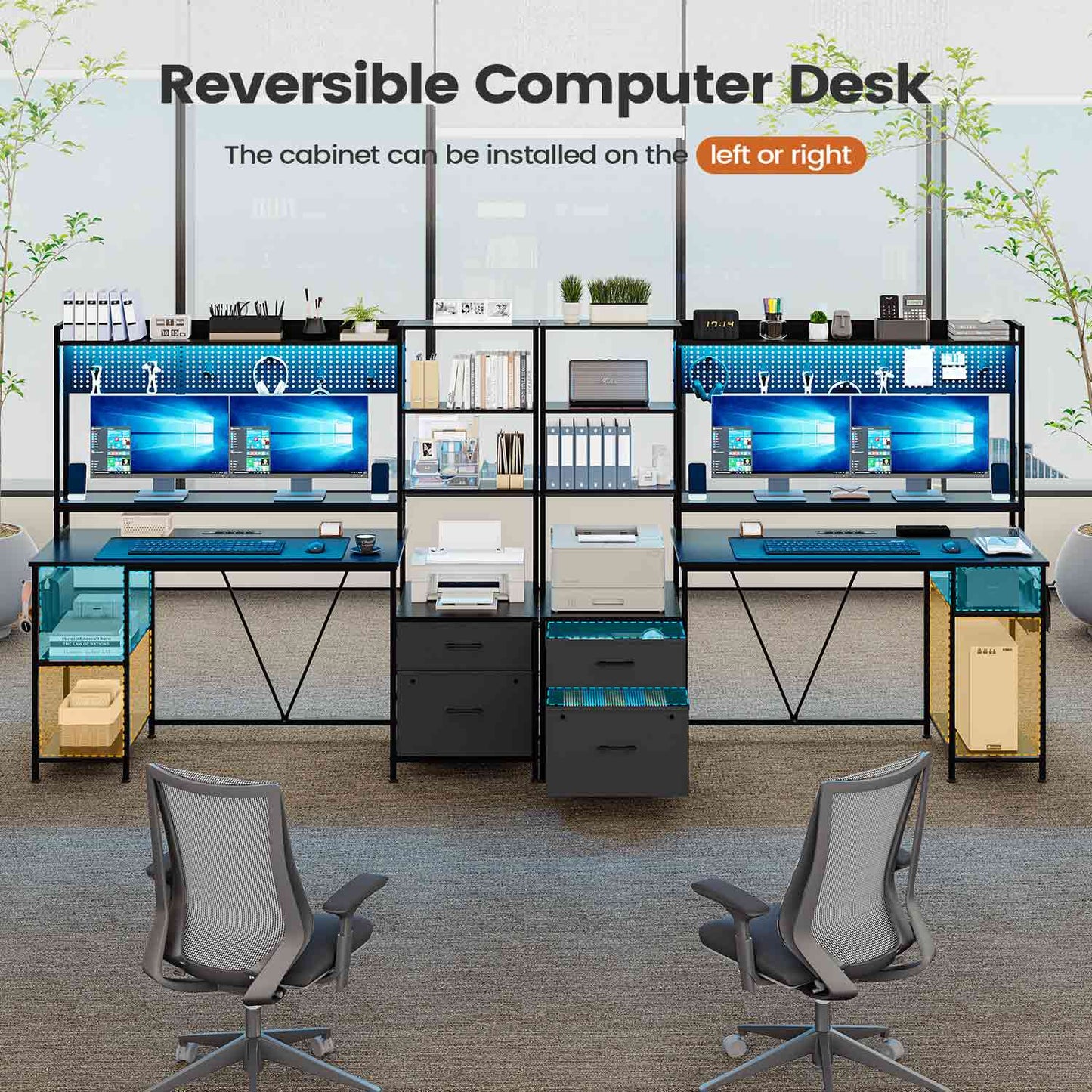 65 Inches Reversible LED Gaming Desk Black