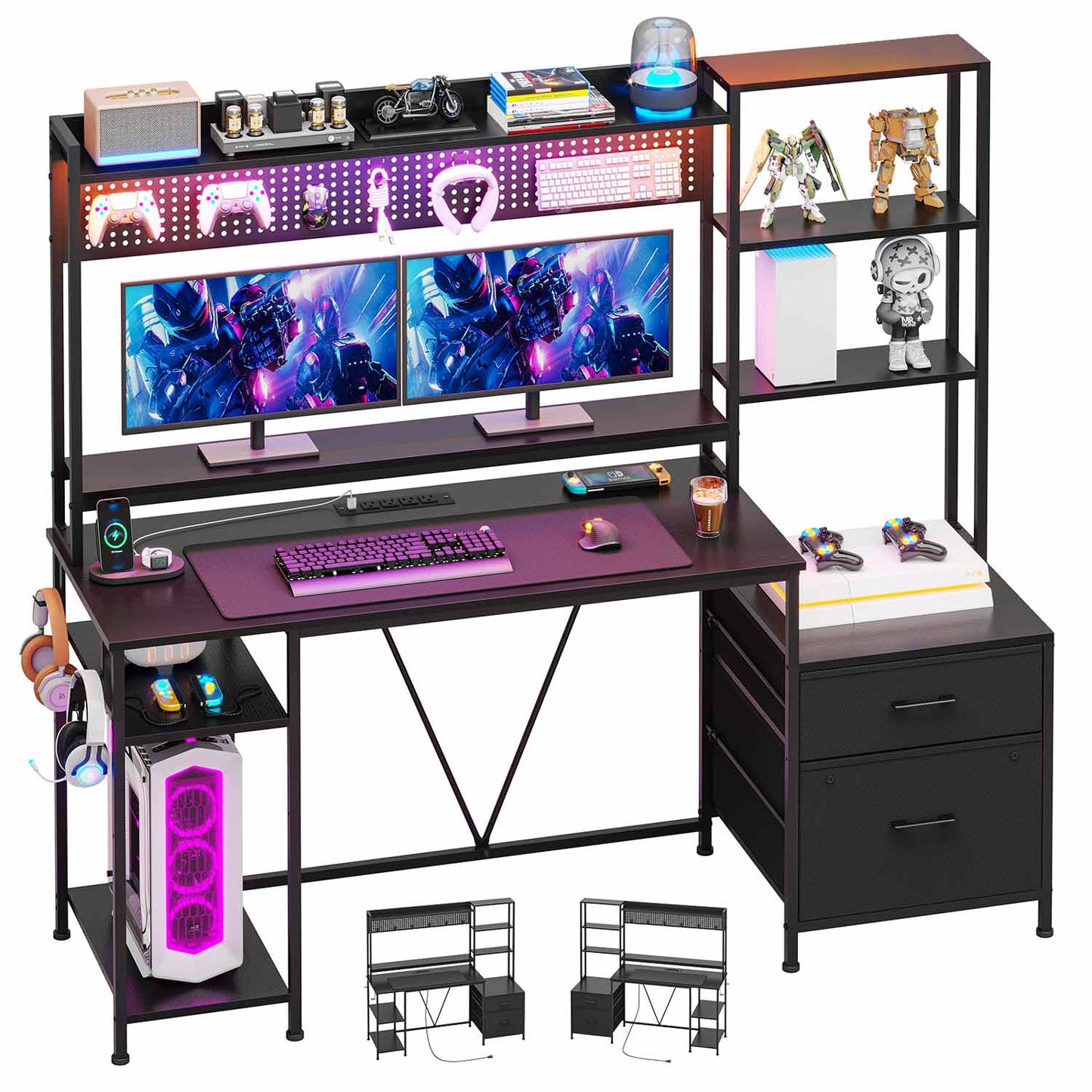 65 Inches Reversible LED Gaming Desk Black