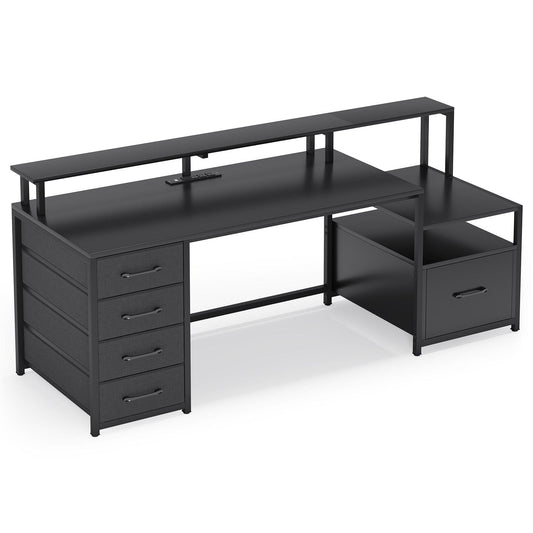 66 inches LED Gaming Desk with Monitor Shelf Black