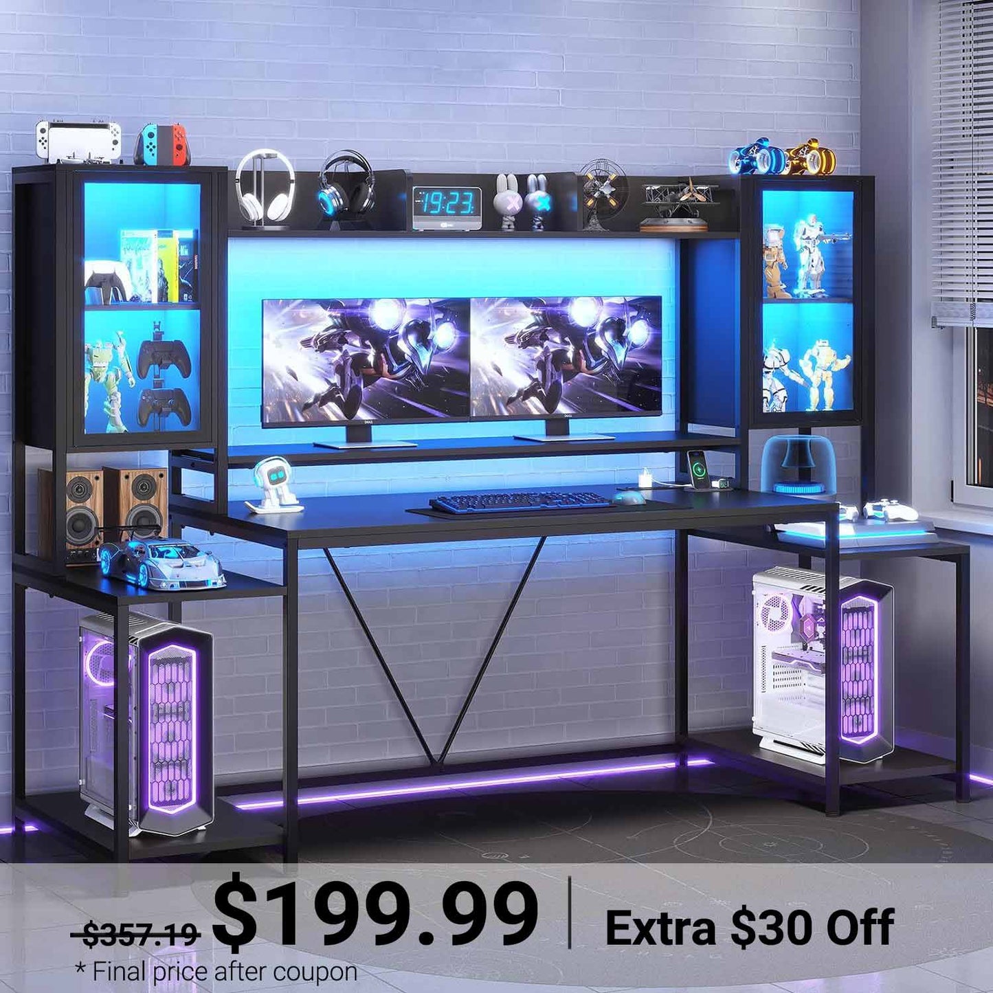74.8 Inches Ergonomic Gaming Desk Black