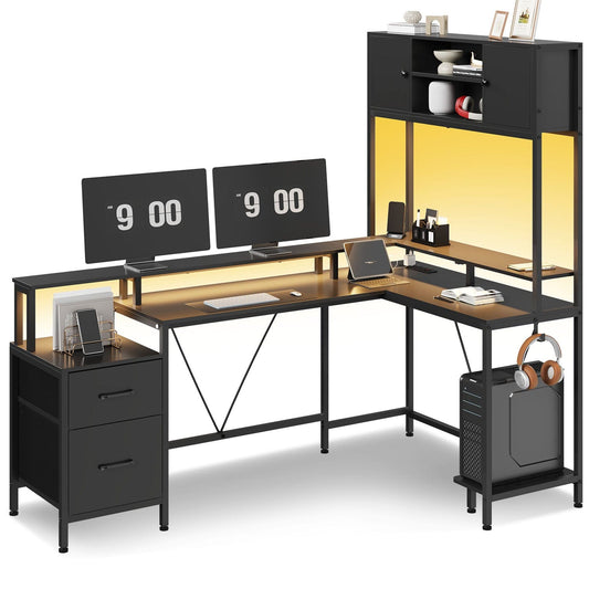 Reversible L-Shaped Led Gaming Desk Black