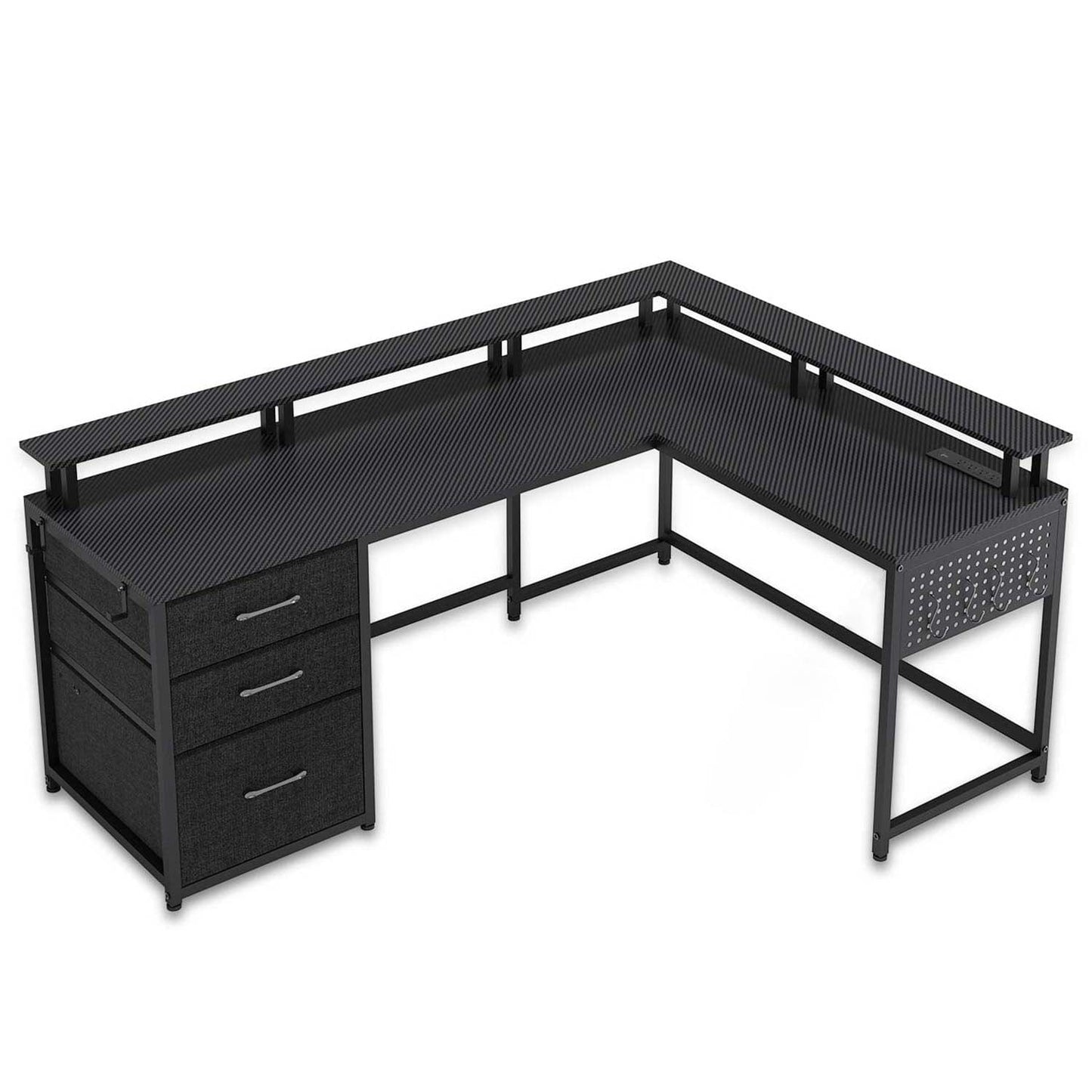 63.8 Inches L Shaped Reversible Corner LED Gaming Desk Black