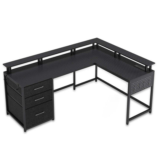 63.8 Inches L Shaped Reversible Corner LED Gaming Desk Black