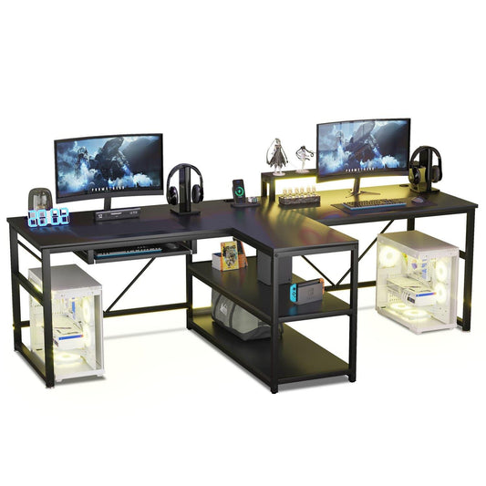 94.5 Inches T Shaped 2 Person Gaming Desk with Storage Black