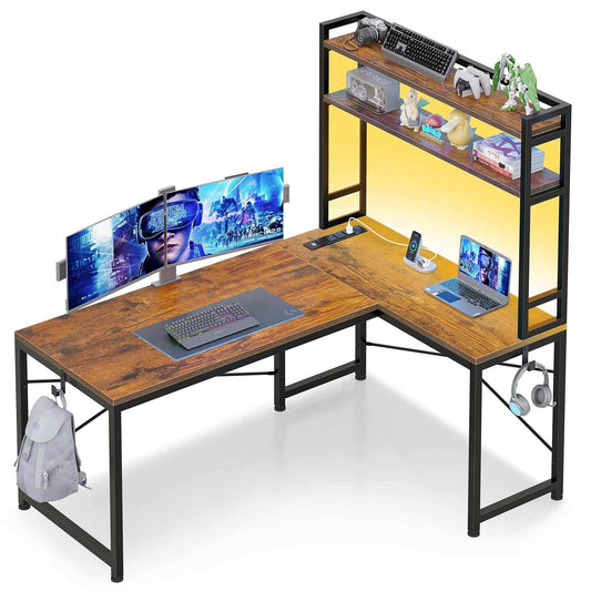45.3 Inches LED Reversible Gaming Desk Brown