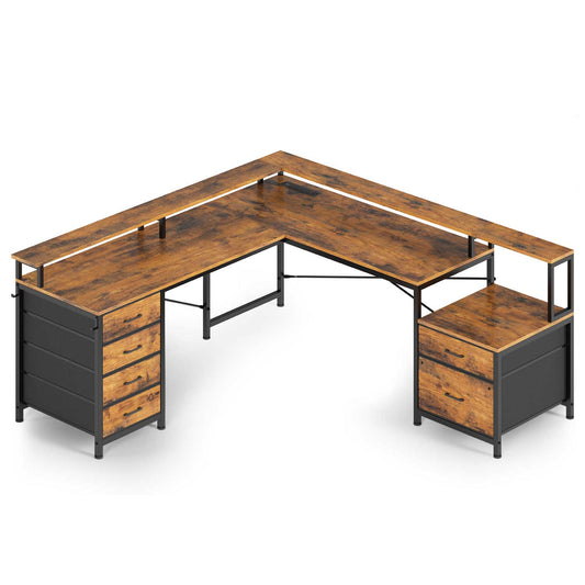 108 Inches  LED 2 Person Gaming Desk Brown