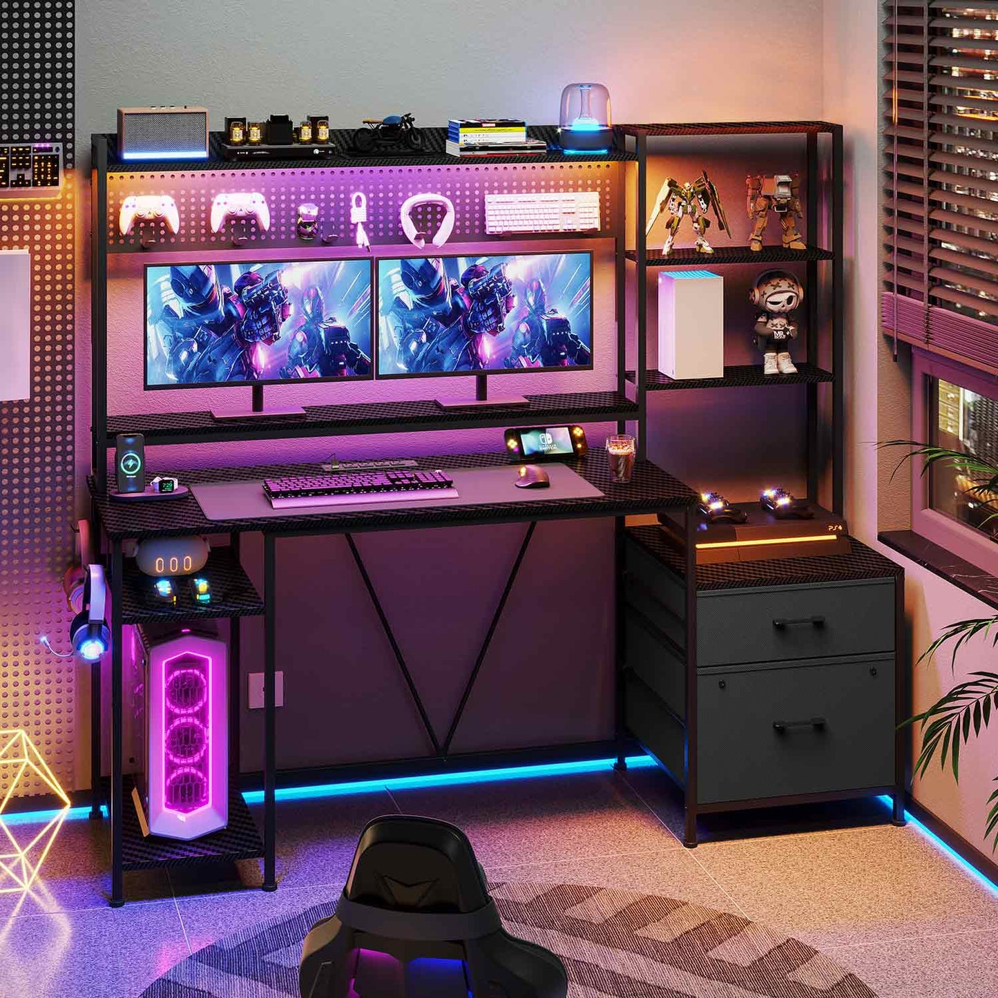 65 Inches Reversible LED Gaming Desk Black