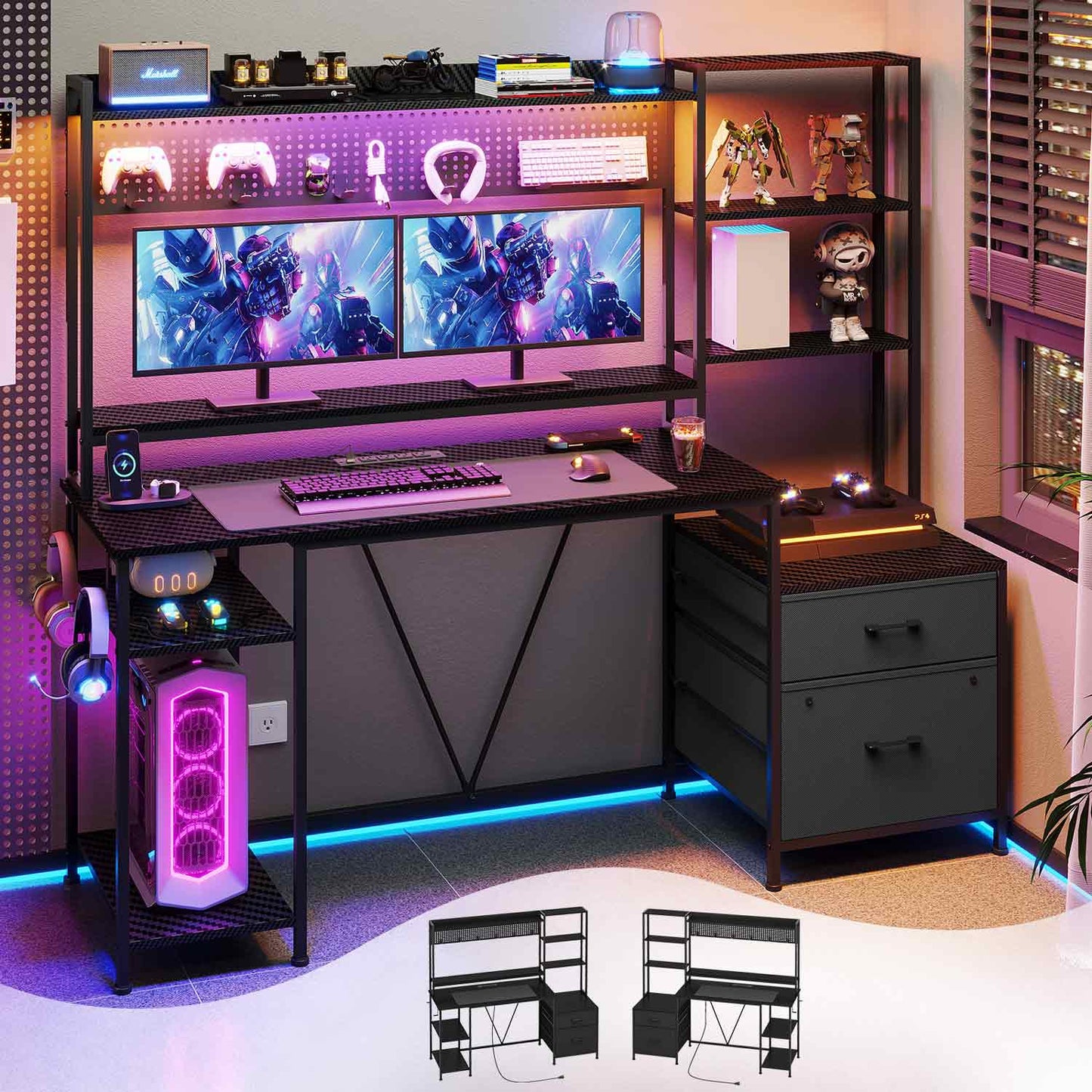 65 Inches Reversible LED Gaming Desk Black