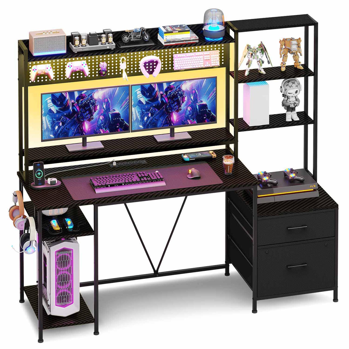 65 Inches Reversible LED Gaming Desk Black