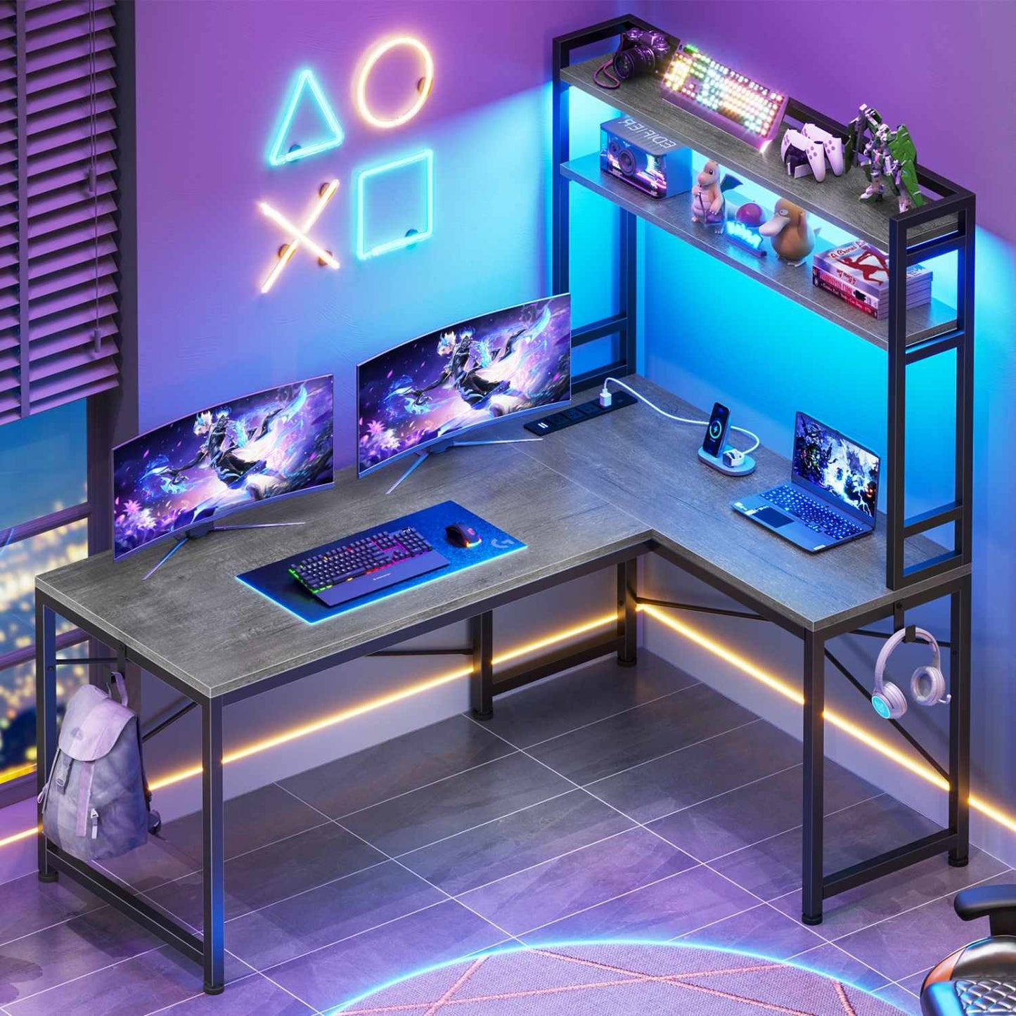 45.3 Inches LED Reversible Gaming Desk Grey