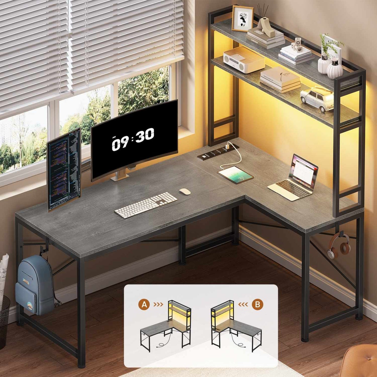 45.3 Inches LED Reversible Gaming Desk Grey
