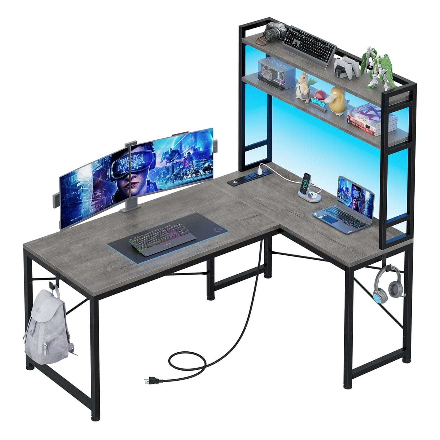 45.3 Inches LED Reversible Gaming Desk Grey