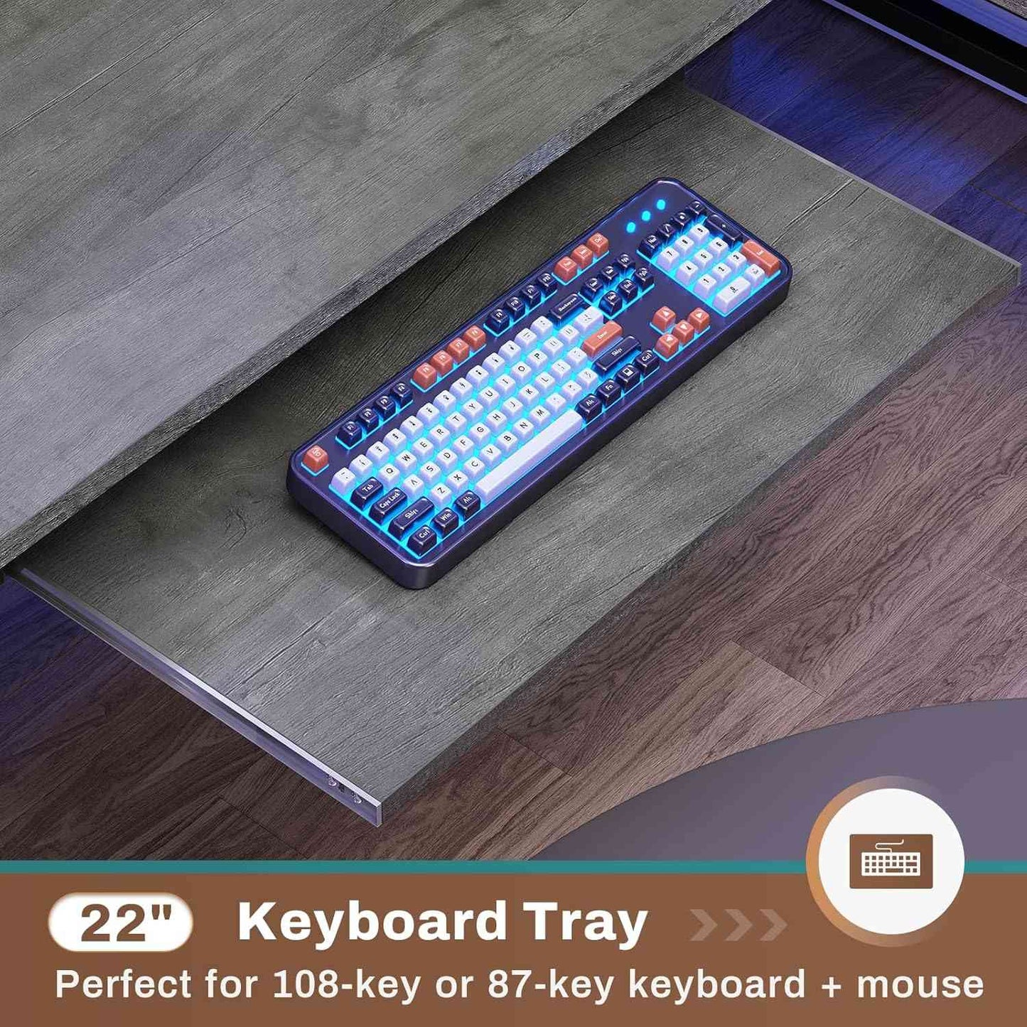 57.5 Inches Reversible L Shaped LED Gaming Desk with Power Outlet Grey
