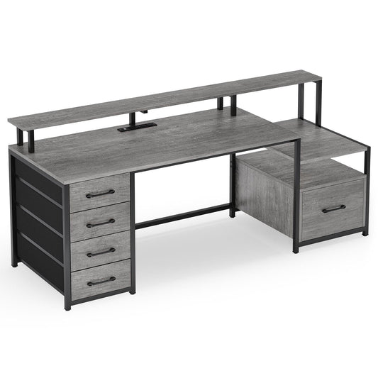66 inches LED Gaming Desk with Monitor Shelf Grey