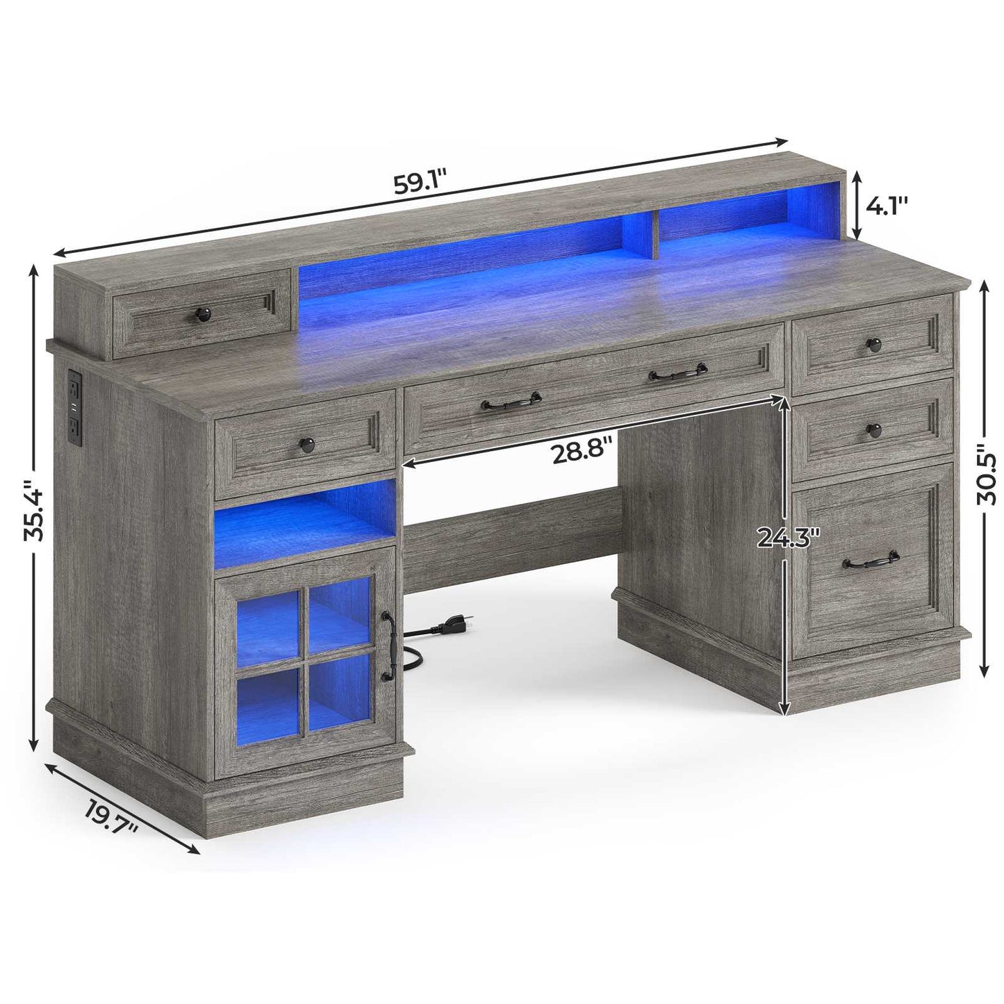 Executive LED Gaming Desk with Monitor Stand Grey