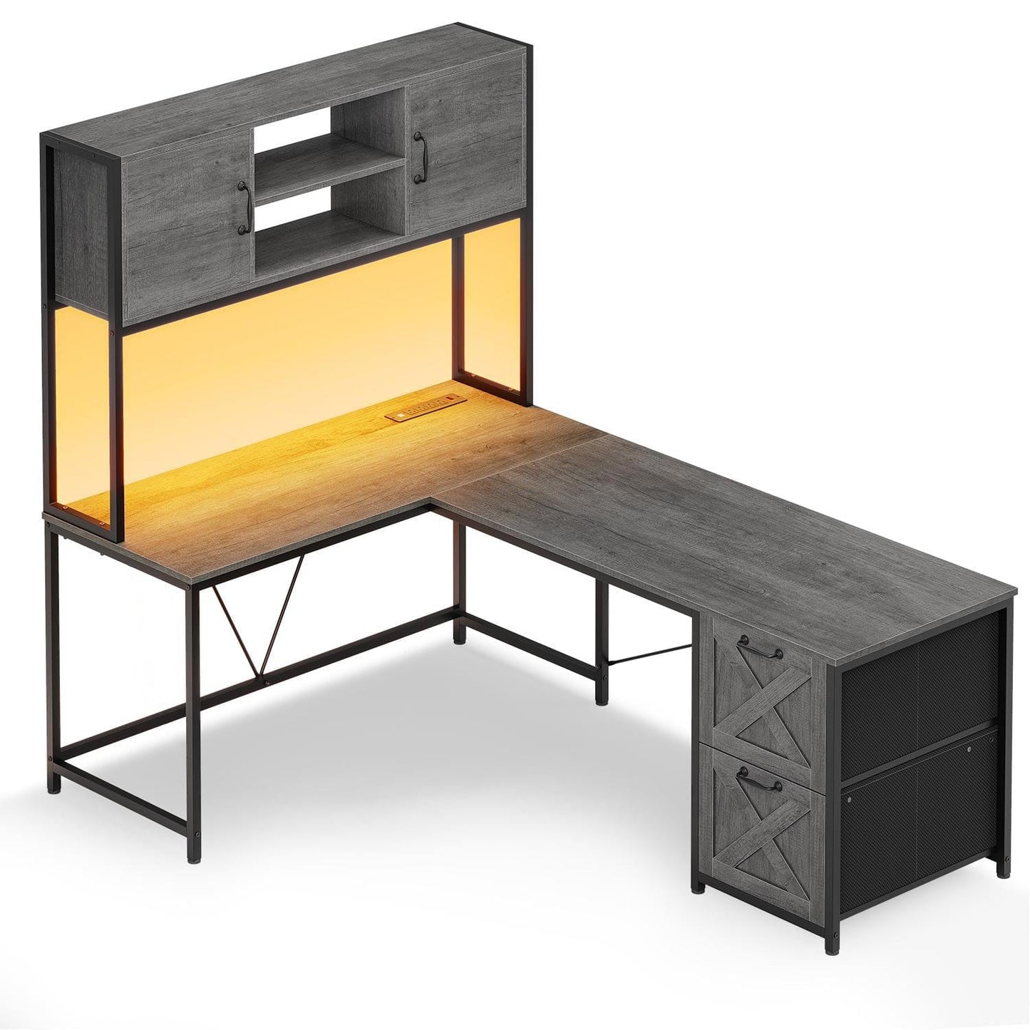 86.6 Inches LED L Shaped Gaming Desk Grey